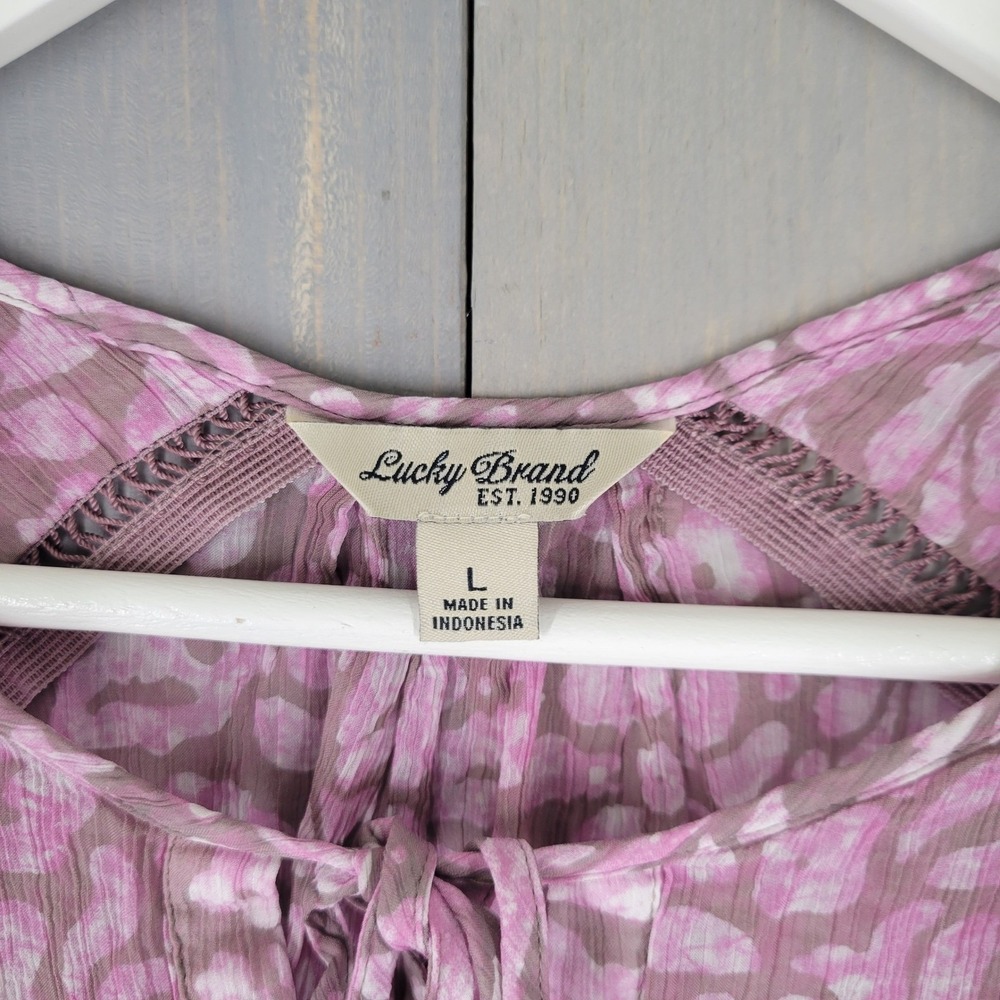 Lucky Brand Peasant Top Women Large Purple Good Ombre Floral Long Sleeve Blouse - Picture 7 of 8